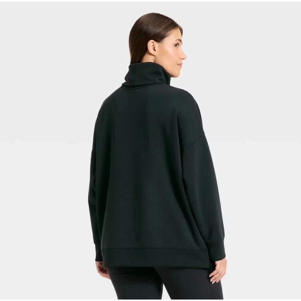All in Motion Airy Sleek Funnel Neck Sweatshirt Black Side Zip XS New